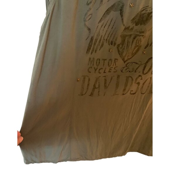 HARLEY-DAVIDSON Army Green Military Style Women's Button-Up Graphic Shirt Large - Picture 8 of 8